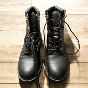 Coach Black Leather Lace-Up Combat Boots